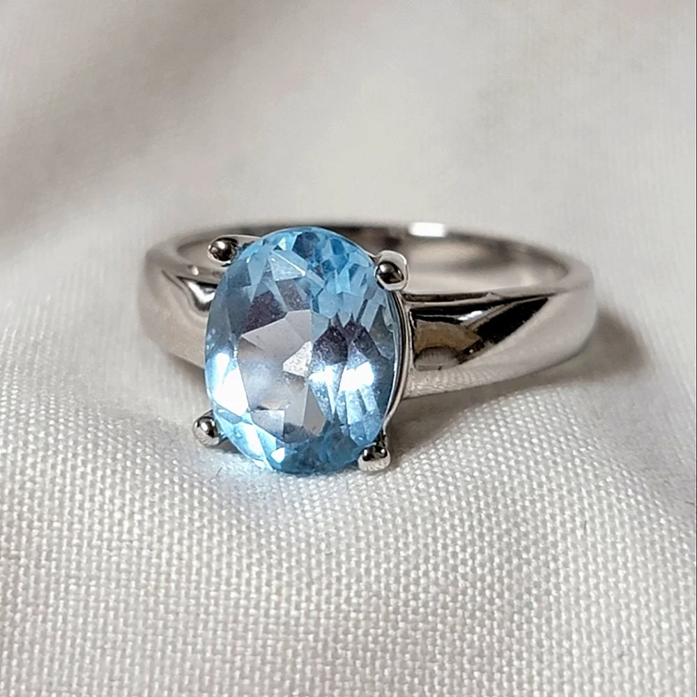 Sterling Silver Blue Topaz Solitaire Ring Signed ATI 925 China